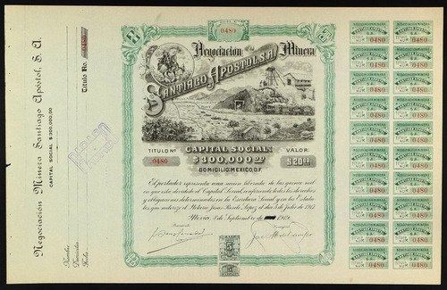 Acción Minera Santiago Apóstol, M. De Pozos Guanajuato 1919