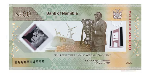 Billete De Namibia 60 Dollar Expresidente Hage Polímero 2025