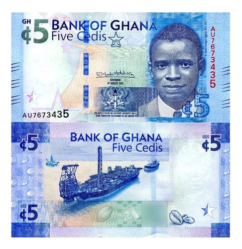 Billete De Ghana 5 Cedis 2017 Nuevo Sin Circular Dr. James K