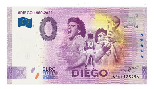 Billete 0 Cero Euro Diego Maradona, 1960-2020 Argentina 2025