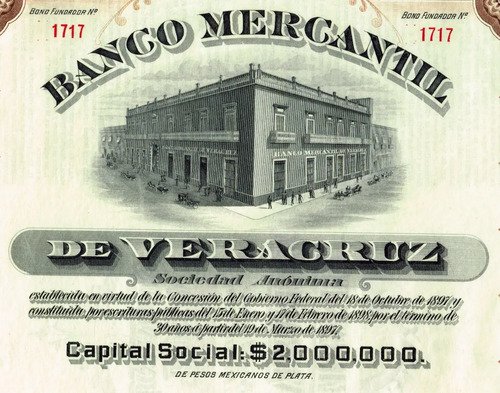D_715594-MLM69863538469_062023-O.jpg Bono Fundador Del Banco Mercantil De Veracruz, 1899 En Plata