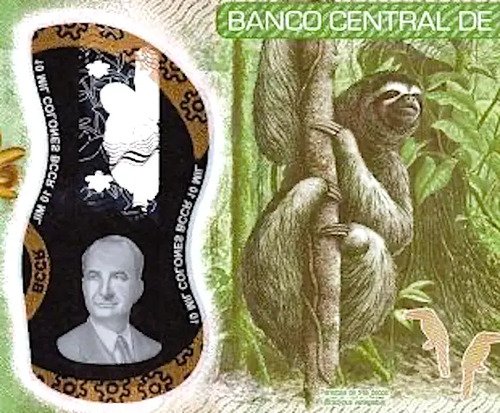 Billete De Costa Rica De 10,000 Colones, Mono Perezoso 2014