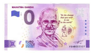 Billete 0 Cero Euro Souvenir, Mahatma Gandhi, India 2023