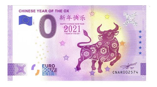 Billete 0 Cero Euro- Souvenir, Año Del Buey, China 2021