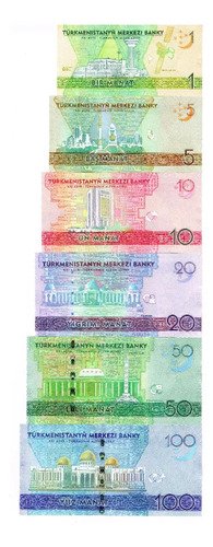 Colección 6 Billetes De Turkmenistán: 1, 5, 10, 20, 50 Y 100