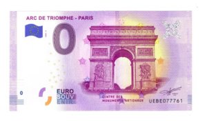 Billete 0 Cero Euro Souvenir Arco Del Triunfo De Paris, 2020