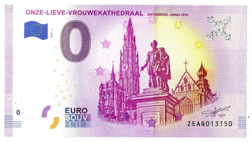 Billete 0 Cero Eurosouvenir Catedral De Anveres Bélgica 2019