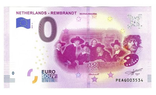 Billete 0 Euro 350º Años Rembrandt Los Síndicos Holanda 2019