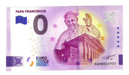 Billete 0 Cero Euro Souvenir, Papa Francisco, Argentina 2022