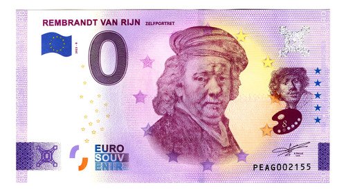 D_757289-MLM110517684913_042026-O.jpg Billete De 0 Euro Souvenir Rembrandt Van Rijn, Holanda 2023