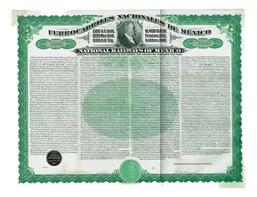 Bono Ferrocarriles Nal. De M. De 1907 Porfirio Díaz $200 Oro