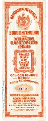D_764302-MLM73606229703_122023-O.webp Bono Del Tesoro De 1913 $195 Sin Cup. Emitido Por V. Huerta