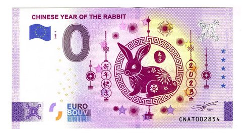 Billete 0 Cero Euro- Souvenir, Año Del Conejo, China 2022