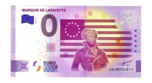 D_770818-MLA76560406634_052024-O.jpg Billete 0 Cero Euros Souvenir Marques Lafayette Francia 2021