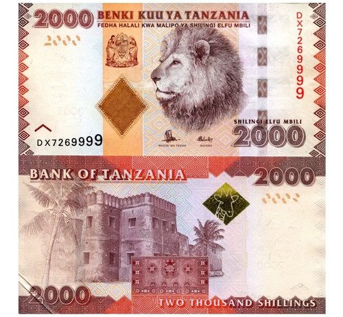 Billete De Tanzanía 2,000 Chelines 2020 Nuevo, León Africano