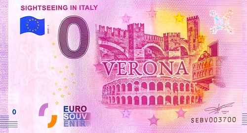 Billete 0 Cero Euro Souveni Italia Monumentos De Verona 2019