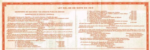 D_798876-MLM73512734094_122023-O.jpg Bono Del Tesoro De 1913 $195 Sin Cup. Emitido Por V. Huerta