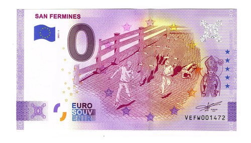 Billete 0 Cero Euros Souv. Fiestas De San Fermín España 2021