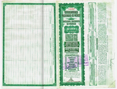 Bono Ferrocarriles Nal. De M. De 1907 Porfirio Díaz $200 Oro