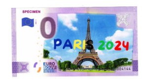 Billete 0 Cero Euro Color Paris 2024 J Olímpico Torre Eiffel