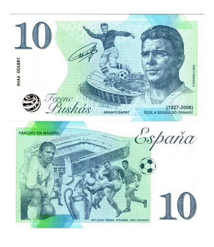 Billete Souvenir Del Futbolista Ferenc Puskás España 10 2023