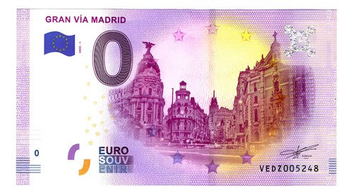 Billete 0 Cero Euros Souvenir Gran Vía Madrid 2020 Nuevo S C