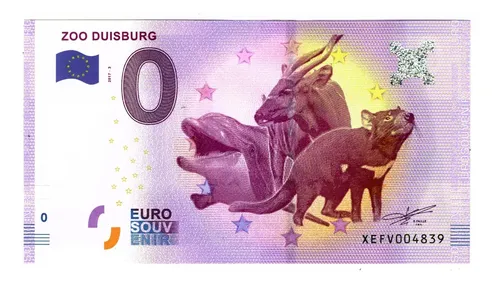 Billete 0 Cero Euro Souvenir Zoo De Duisburgo, Alemania 2017