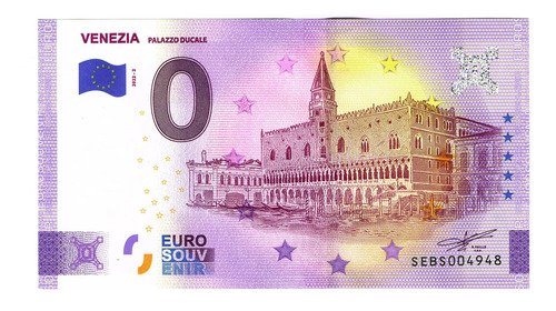 Billete 0 Cero Euro Souv. Venecia Palacio Ducal Italia 2022