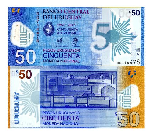 Billete De Uruguay 50 Pesos Nuevo Sin Circular 2017 Polímero