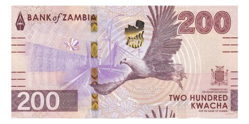 Billete De Zambia 200 Kwacha Águila Pesca Y Rinoceronte 2024