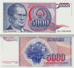Billete De Yugoslavia 5,000 Dinares Josip Broz Tito 1985 Nvo