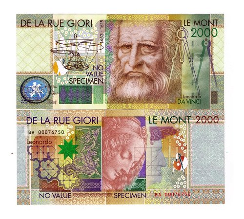 Billete De Inglaterra Leonardo Da Vinci Espécimen 2000 Sin V