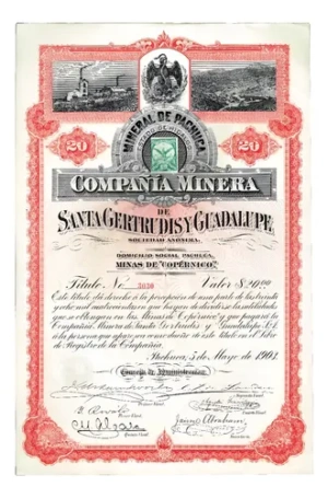 Acción Minera Santa Gertrudis Guadalupe Pachuca Hidalgo 1903