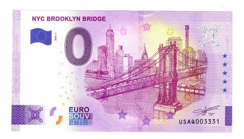 Billete 0 Cero Euro Souvenir, Brooklyn Bridge Nyc U S A 2023