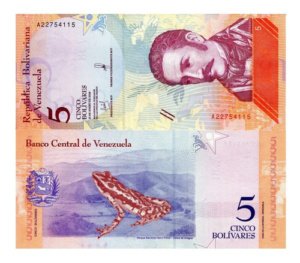 Billete De Venezuela 5 Bolívares, Sapito Rayado 2018