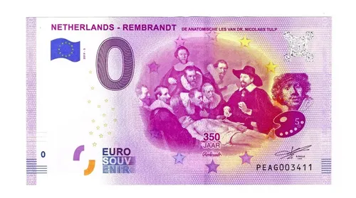 Billete 0 Euro Souvenir 350º Años Rembrandt Anatomía 2019
