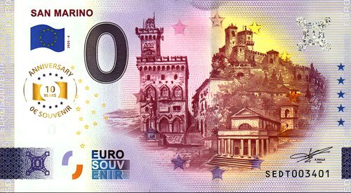 Billete 0 Cero Euro Souvenir, Monumentos De San Marino, 2025