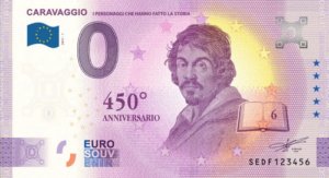 Billete 0 Cero Euro Souvenir Caravaggio 450º 2021 Italia