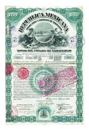 Bono Del Edo. De Tamaulipas $100 De 1903, En Plata Sin Cupón