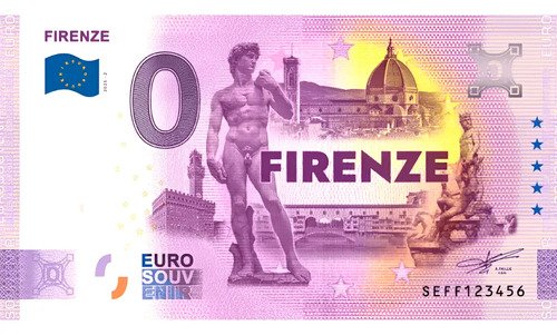 Billete 0 Cero Euro Florencia David Miguel Angel Italia 2025