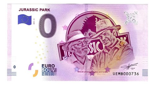Billete 0 Euro Souven. Jurassic Park Sam Neill Francia 2019