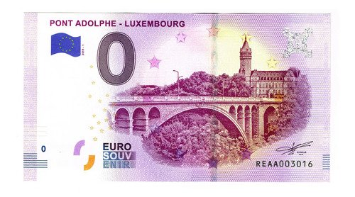 Billete 0 Cero Euros Souvenir Puente Adolfo, Luxemburgo 2019