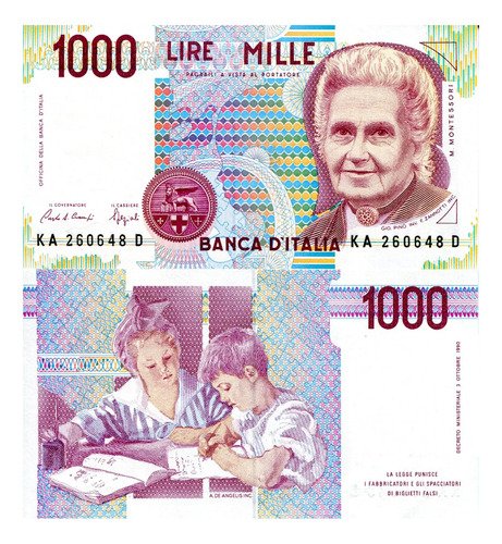 D_906978-MLM72467647933_102023-O.jpg Billete De Italia 1,000 Liras Maria Montessori Nvo Sn C 1990