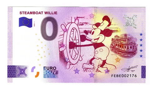 Billete 0 Cero Euros Mickey Mouse Barco De Vapor Willie 2024