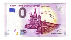 Billete 0 Cero Euro Souvenir Tren Trans Siberiano Rusia 2019