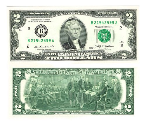 Billete De $2 Dolares De Estados Unidos De La Suerte