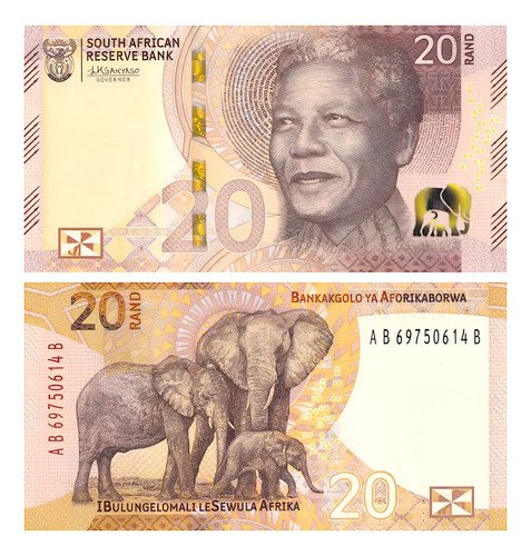 Billete De Sudáfrica 20 Rand Mandela & Elefante Nuevo Sc2015