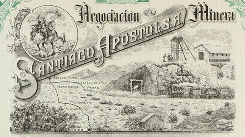 Acción Minera Santiago Apóstol, M. De Pozos Guanajuato 1919