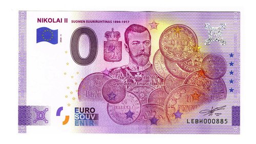 Billete 0 Cero Euros Souvenir Zar Nicolas Il Finlandia 2020