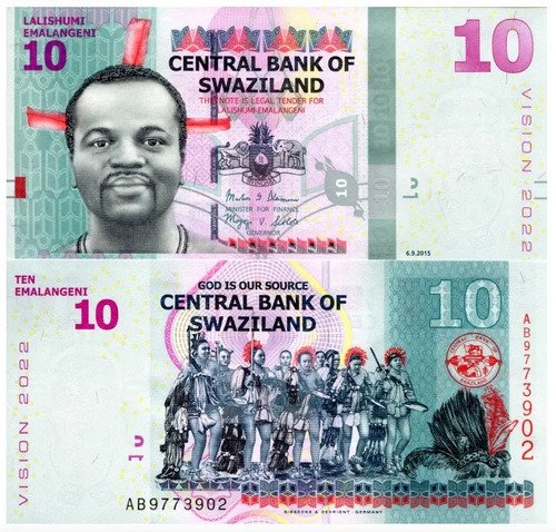 Billete De Suazilandia (swaziland) 10 Lilangeni Emitido 2010